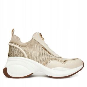 Michael Kors Zuma Slip-On Trainer Pale Gold Leather Knit Sneakers Size 10